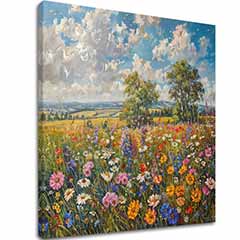 Imaginea unui câmp de flori pe panza Pajiște de vară | Detalii acrilice